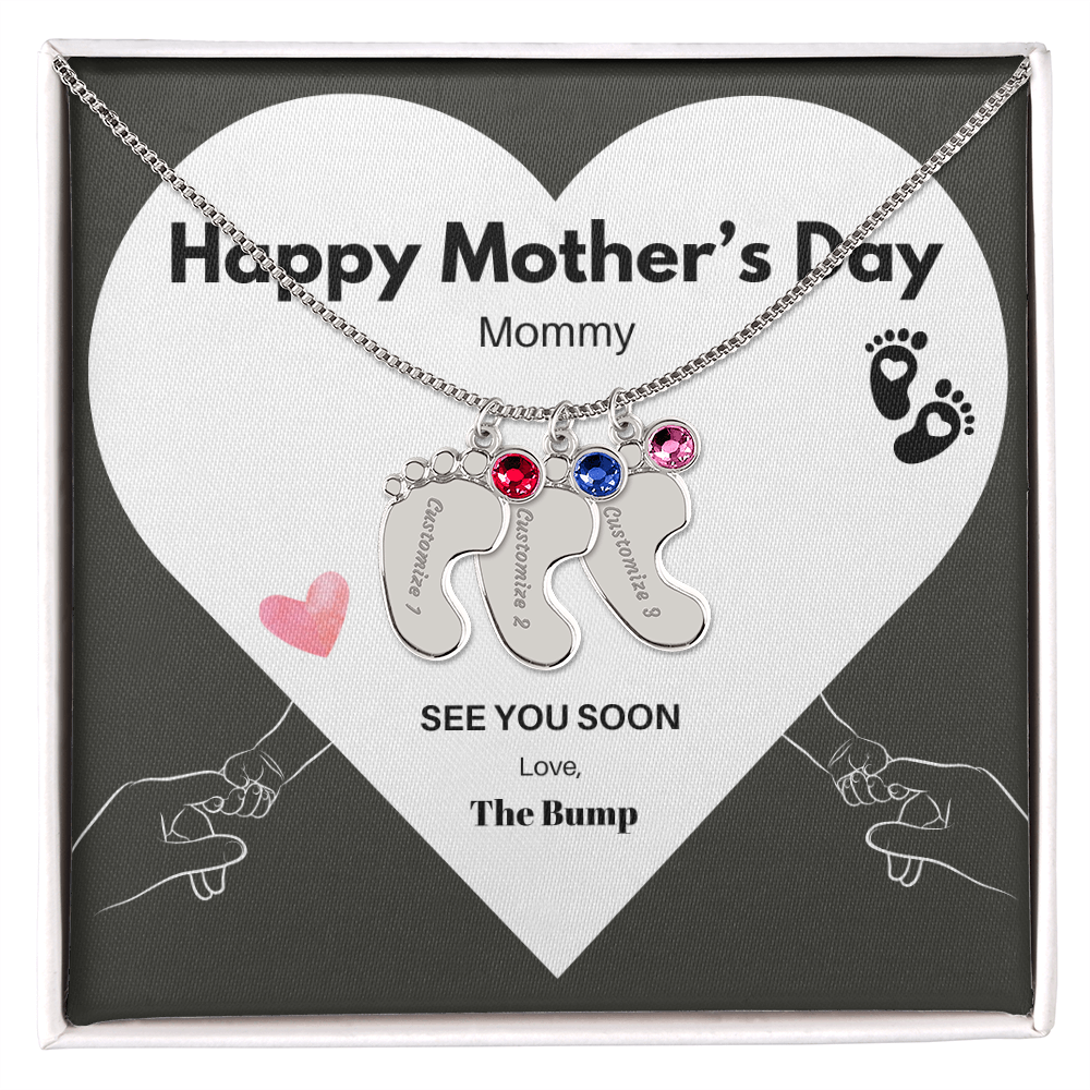 Happy Mothers Day Mommy - From the Bump- Personalized Baby Feet Birthstones
