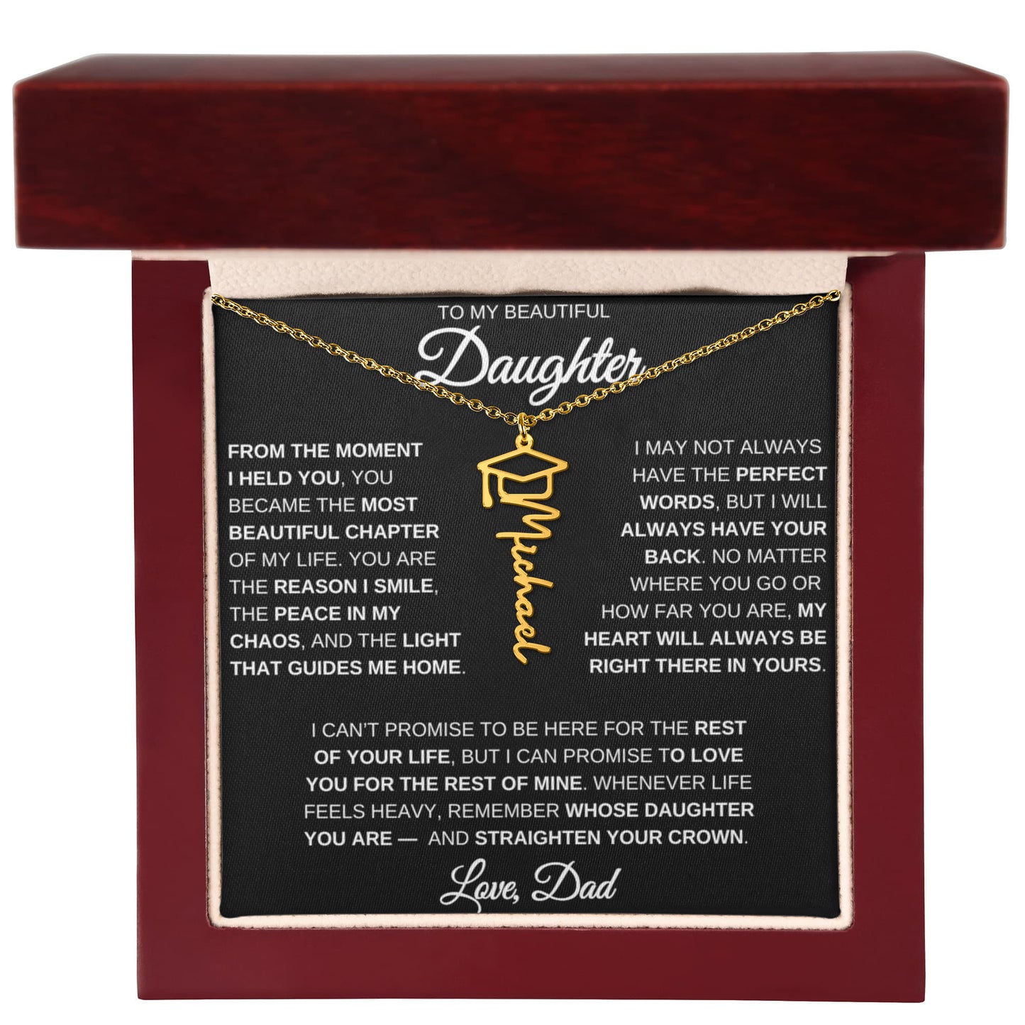 To My Daughter – Custom Name Necklace | Straighten Your Crown Graduation Gift From Dad