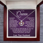 "To My Queen" Crown Pendant Necklace — Gift from Husband (With Luxury Mahogany LED Box)