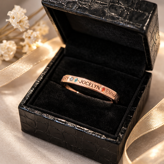Gift Box for Personalized Birthstone Engraved Ring with Names