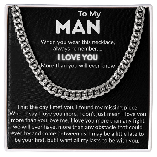 To My Man – Cuban Chain Necklace with Deep Love Message