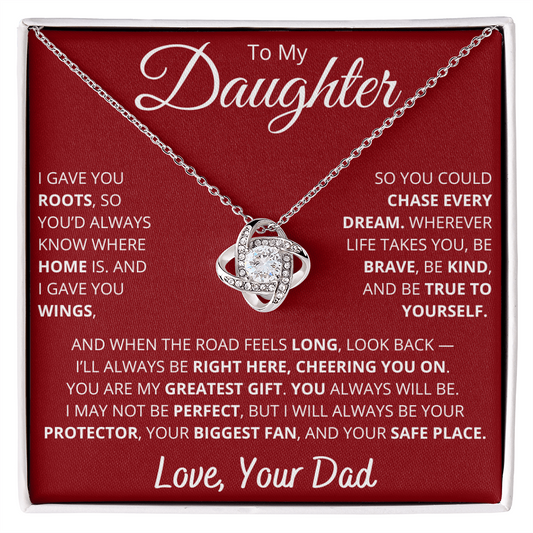 To My Daughter – From Dad Necklace with “Roots & Wings” Message