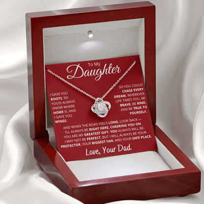 To My Daughter – From Dad Necklace with “Roots & Wings” Message