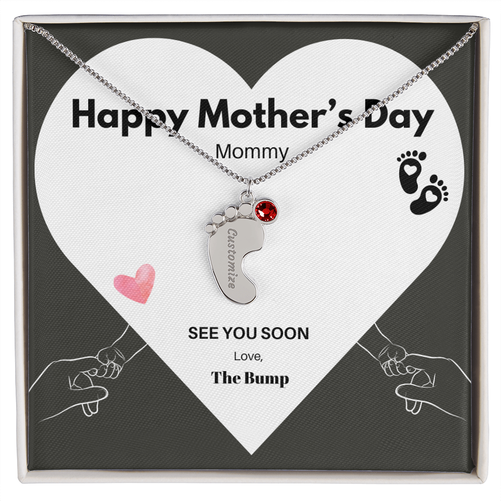 Happy Mothers Day Mommy - From the Bump- Personalized Baby Feet Birthstones