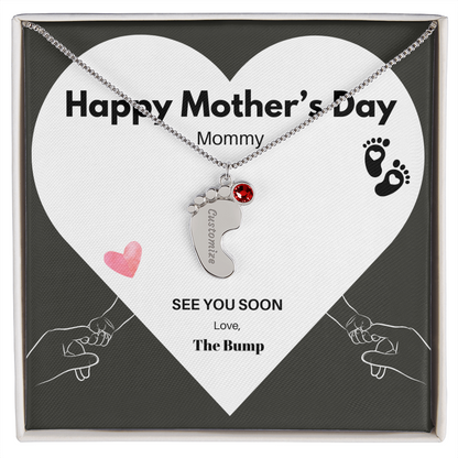 Happy Mothers Day Mommy - From the Bump- Personalized Baby Feet Birthstones