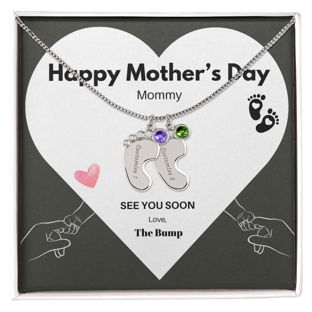 Happy Mothers Day Mommy - From the Bump- Personalized Baby Feet Birthstones