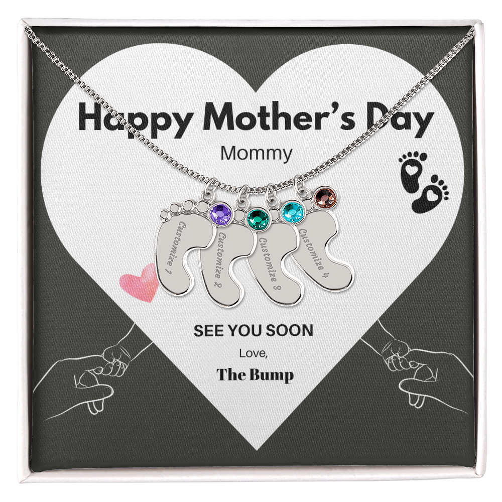 Happy Mothers Day Mommy - From the Bump- Personalized Baby Feet Birthstones