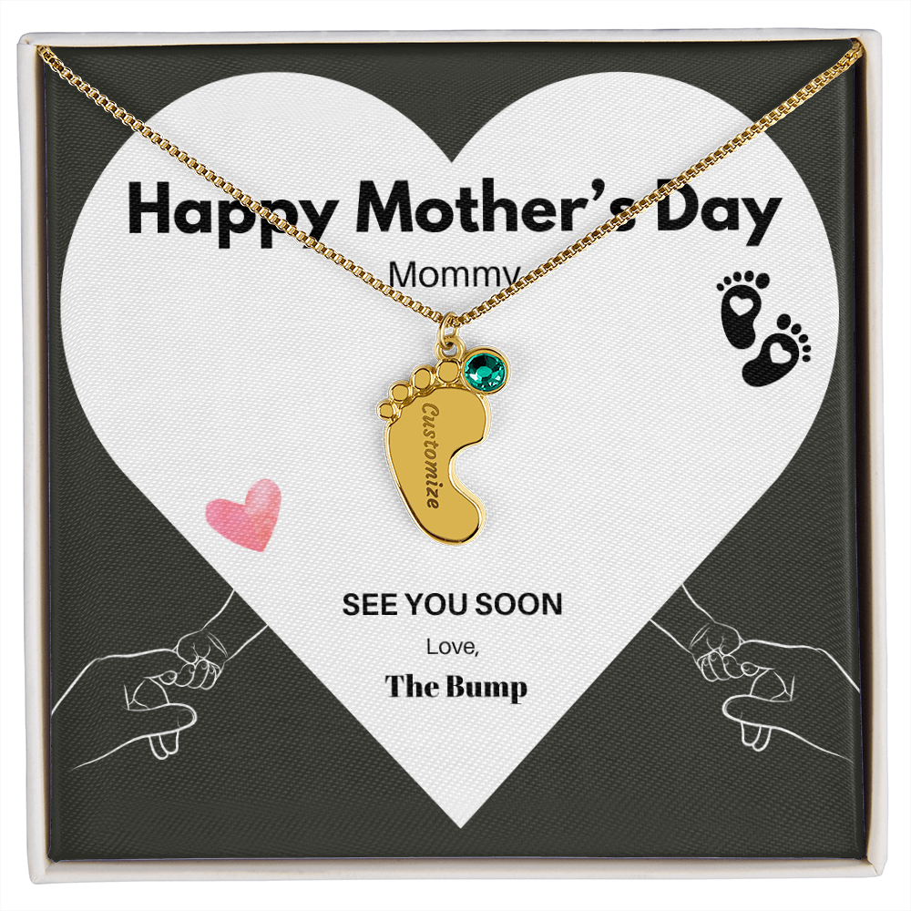 Happy Mothers Day Mommy - From the Bump- Personalized Baby Feet Birthstones