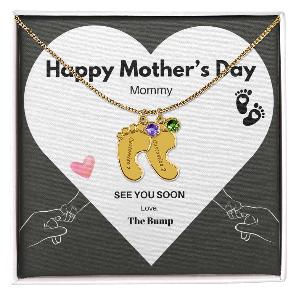 Happy Mothers Day Mommy - From the Bump- Personalized Baby Feet Birthstones