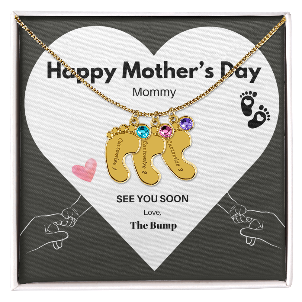 Happy Mothers Day Mommy - From the Bump- Personalized Baby Feet Birthstones