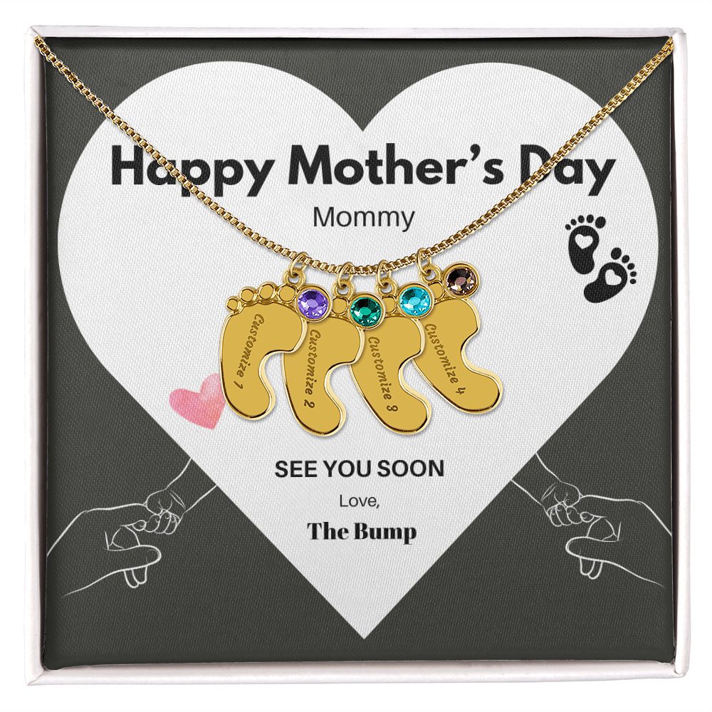 Happy Mothers Day Mommy - From the Bump- Personalized Baby Feet Birthstones