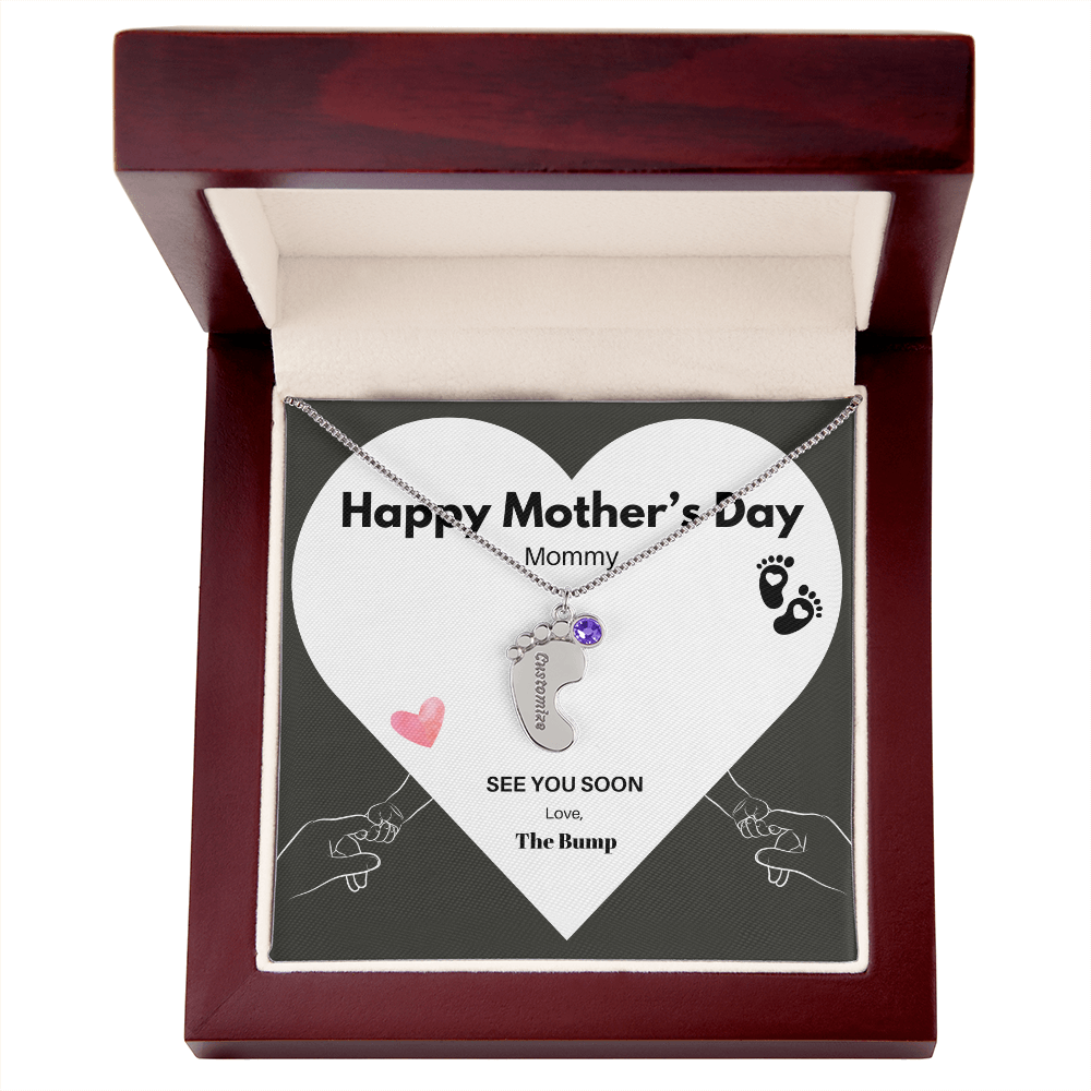 Happy Mothers Day Mommy - From the Bump- Personalized Baby Feet Birthstones