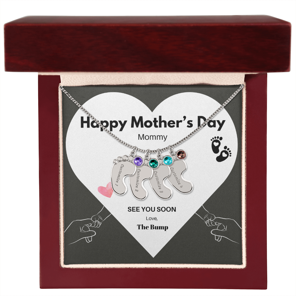 Happy Mothers Day Mommy - From the Bump- Personalized Baby Feet Birthstones