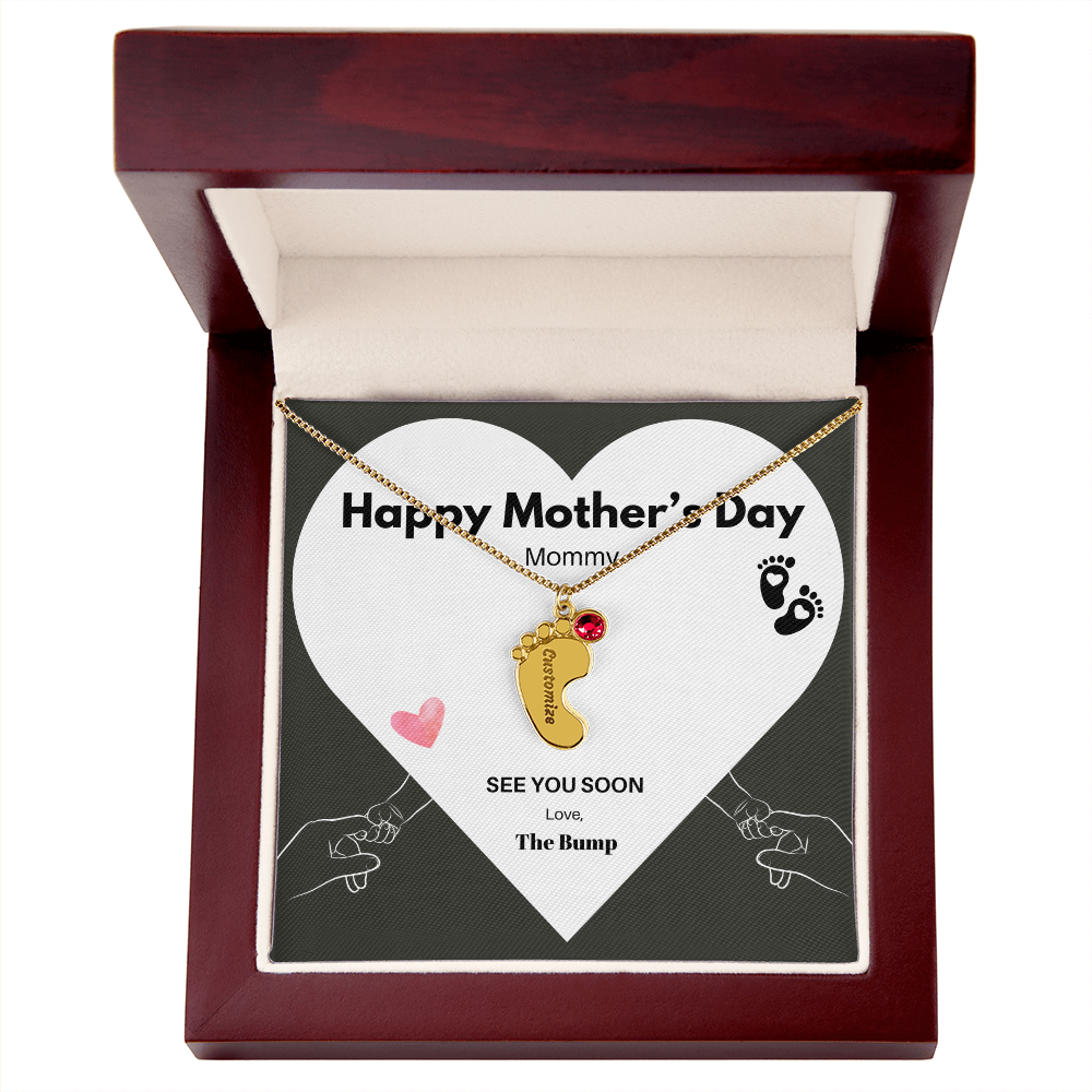 Happy Mothers Day Mommy - From the Bump- Personalized Baby Feet Birthstones