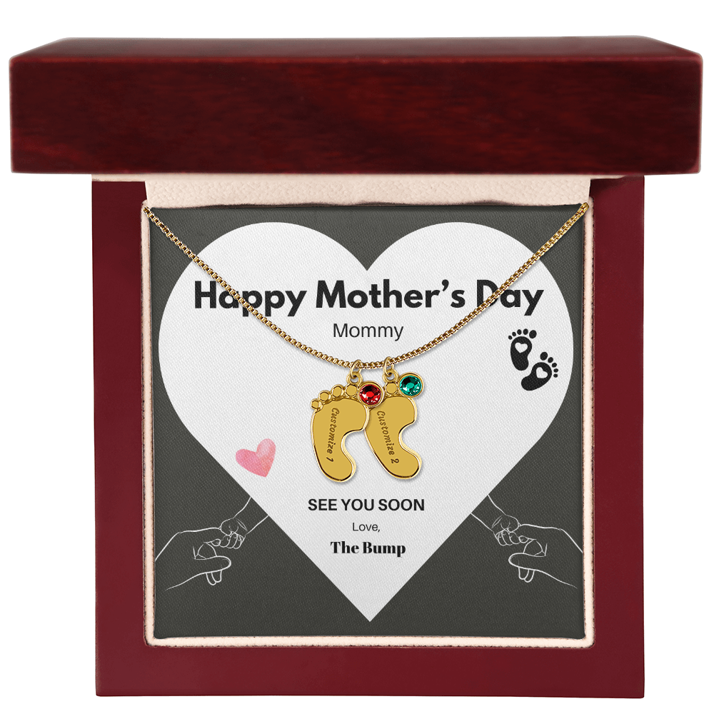 Happy Mothers Day Mommy - From the Bump- Personalized Baby Feet Birthstones
