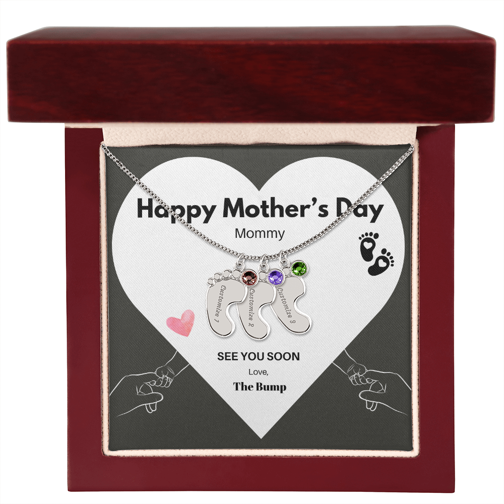 Happy Mothers Day Mommy - From the Bump- Personalized Baby Feet Birthstones
