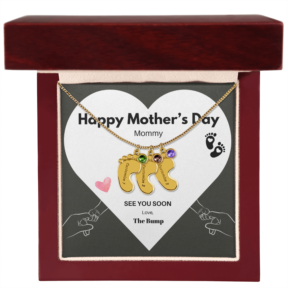 Happy Mothers Day Mommy - From the Bump- Personalized Baby Feet Birthstones