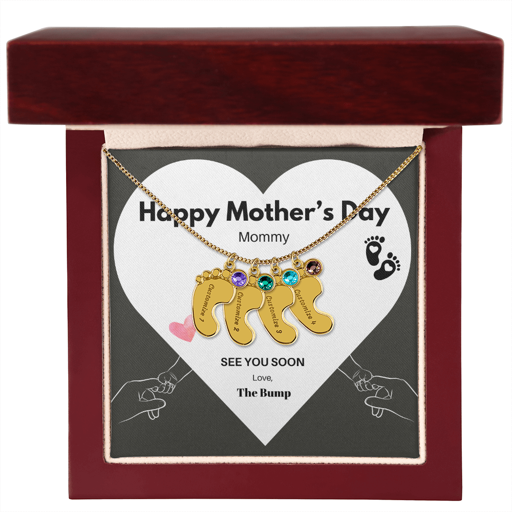 Happy Mothers Day Mommy - From the Bump- Personalized Baby Feet Birthstones