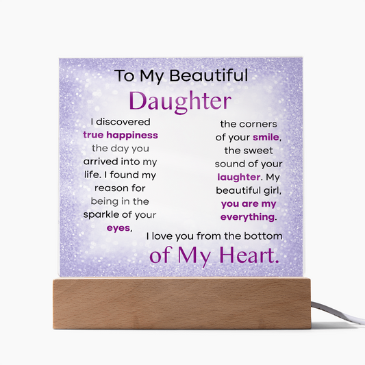 To My Beautiful Daughter – Purple Sparkle LED Acrylic Gift