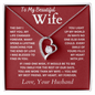 "To My Beautiful Wife" Heart Necklace with Message Card - Gift from Husband