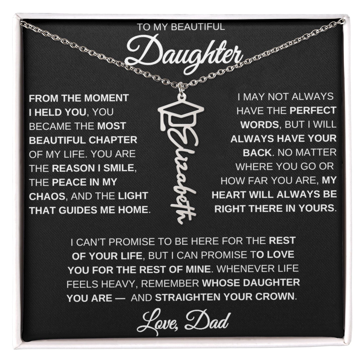 To My Daughter – Custom Name Necklace | Straighten Your Crown Graduation Gift From Dad