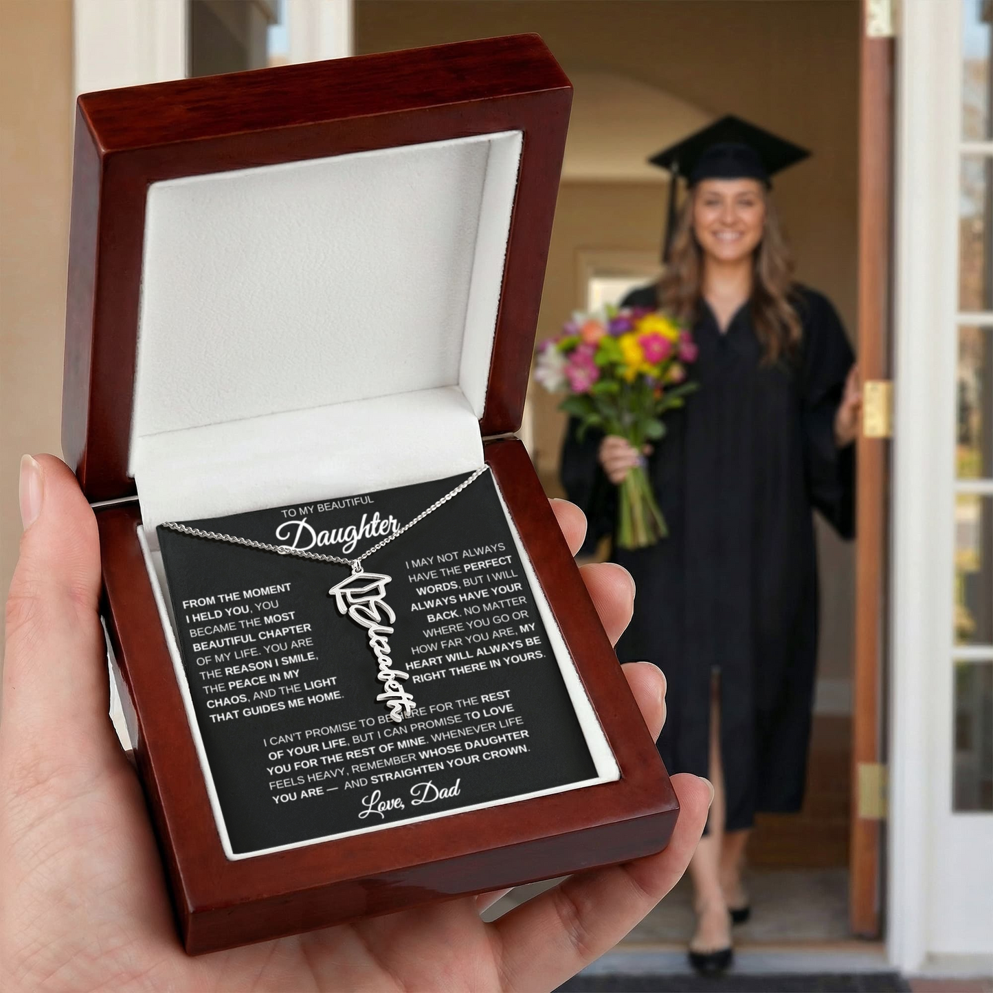 To My Daughter – Custom Name Necklace | Straighten Your Crown Graduation Gift From Dad