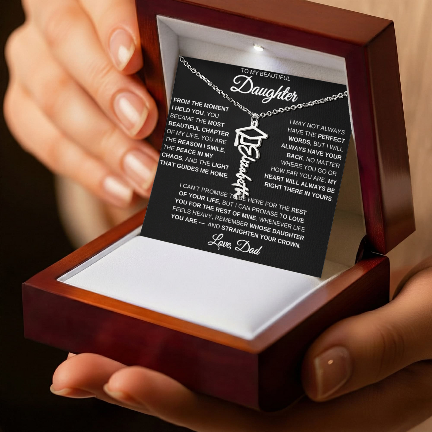 To My Daughter – Custom Name Necklace | Straighten Your Crown Graduation Gift From Dad