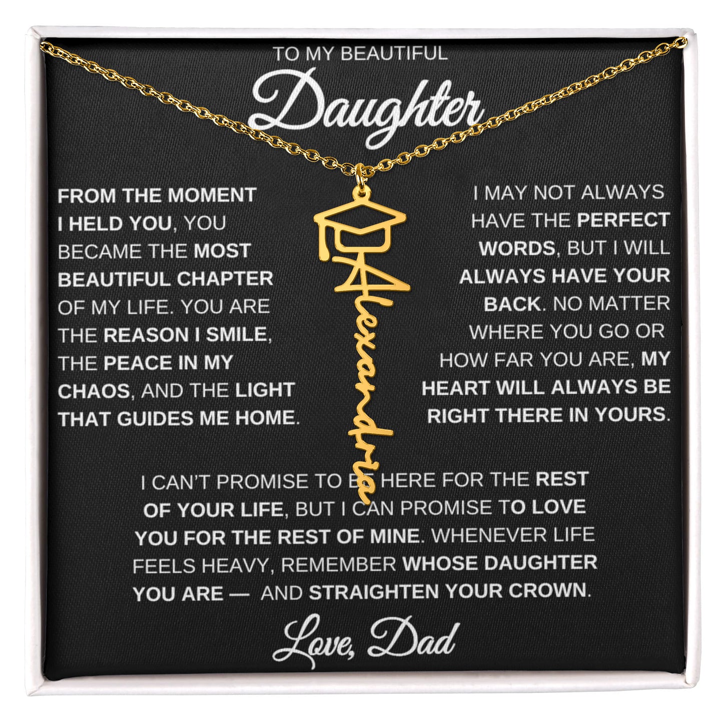 To My Daughter – Custom Name Necklace | Straighten Your Crown Graduation Gift From Dad