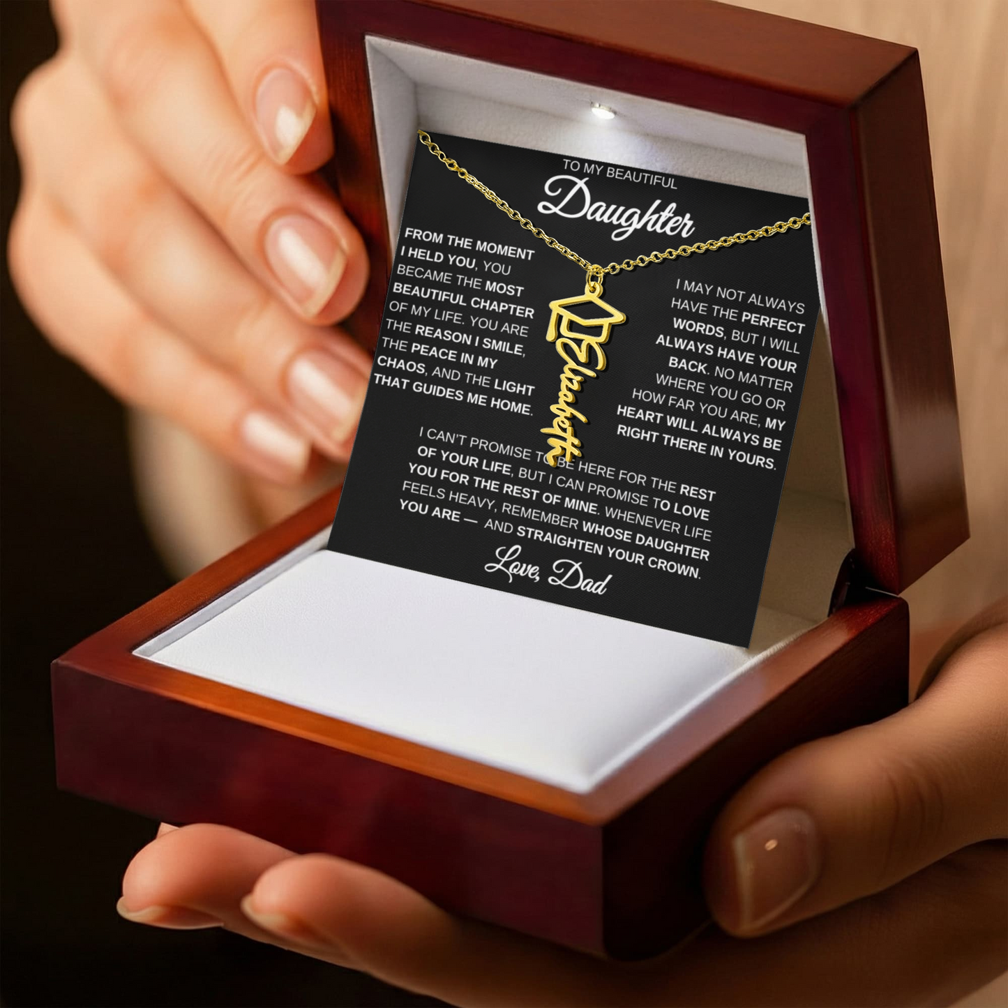 To My Daughter – Custom Name Necklace | Straighten Your Crown Graduation Gift From Dad