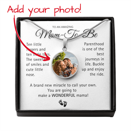 To Mom-to-be Photo Upload Necklace with Engraving.
