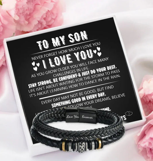 To My Son – Stay Strong, Be Confident Leather Bracelet